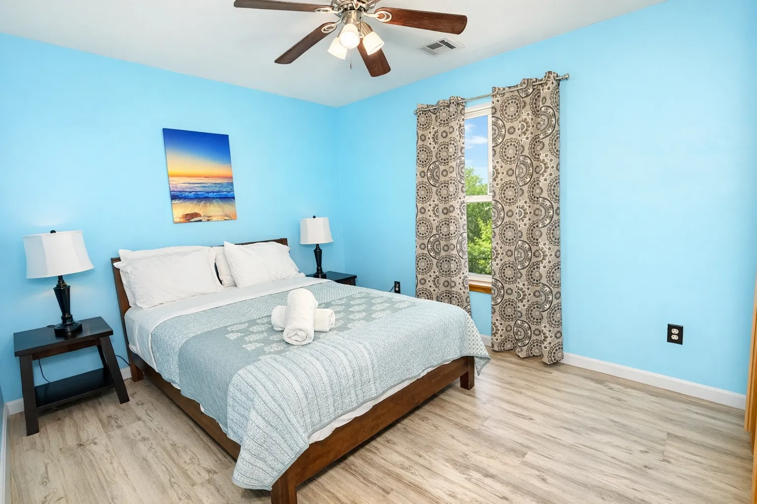 Blue themed bedroom on 3rd floor